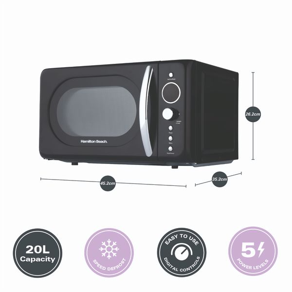 Hamilton Beach Ella Kettle, Toaster and Retro Microwave Black
